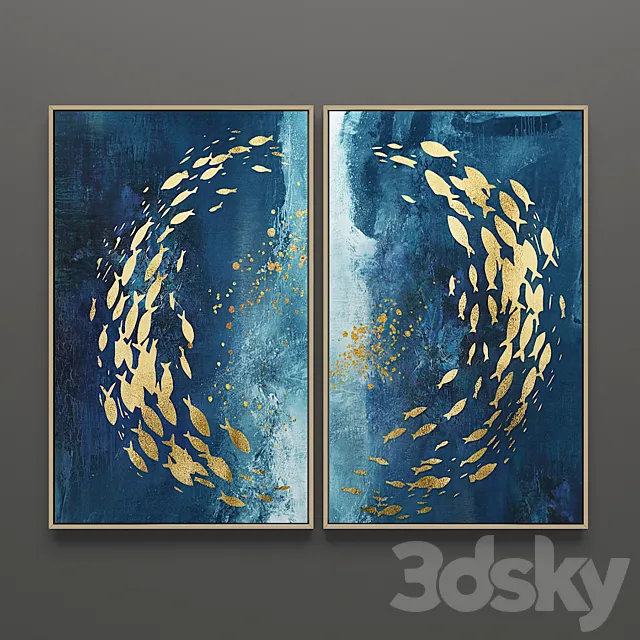 Triptych paintings set 56 3ds Max