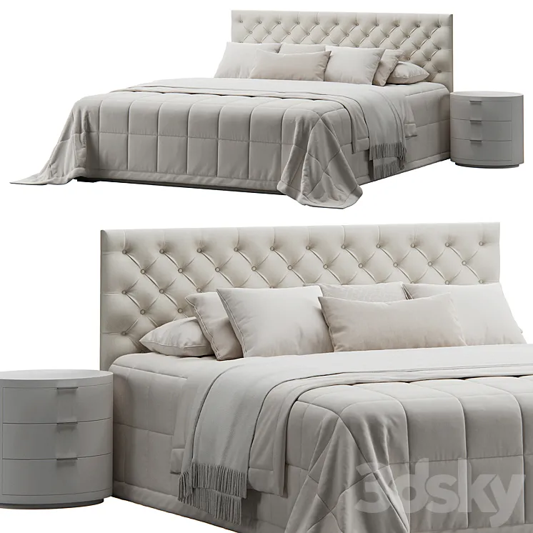 Tufted Beige Headboard Bed 3DS Max