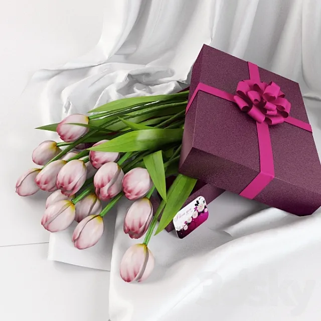 tulips in a gift box 3DSMax File