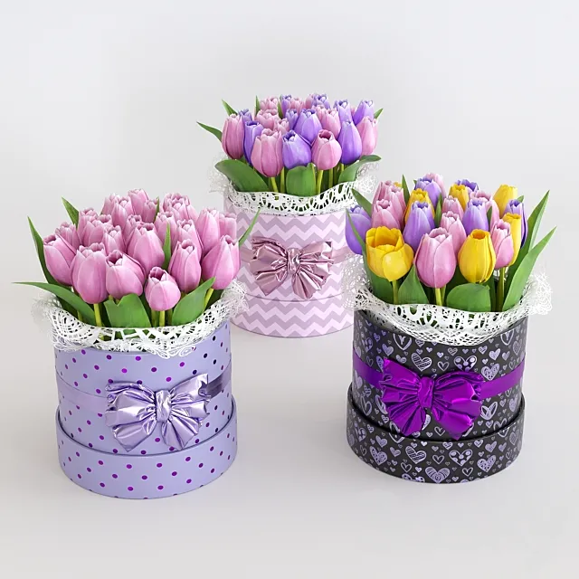 Tulips in a gift box with a bow 3dsMax Model