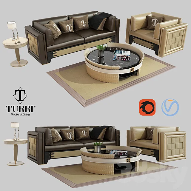 Turri NumeroTre sofa armchair and coffee table 3ds Max