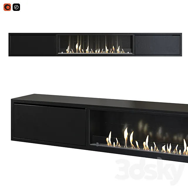 TV cabinet with built-in bio fireplace 3DSMax File