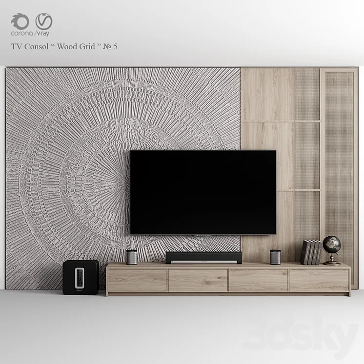 “TV Consol “”Wood Grid””” 3DS Max Model