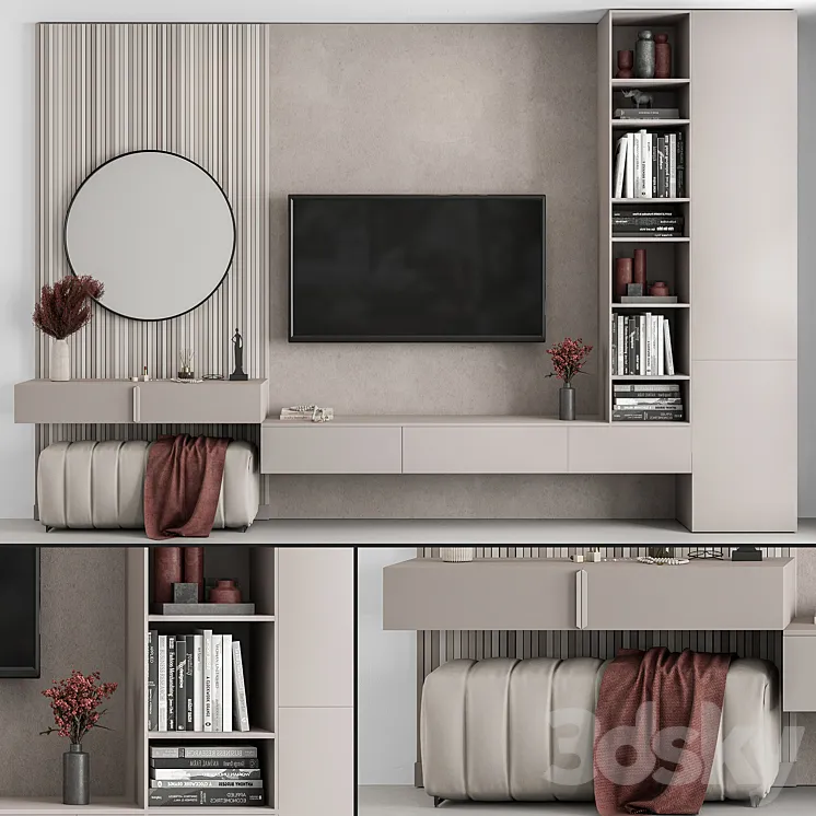 TV Wall Beige and Red – Set 70 3DS Max