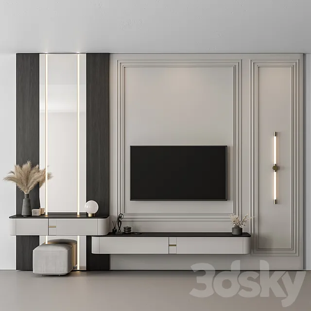 TV Wall Black and White – Set 125 3ds Max