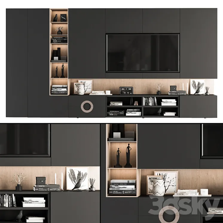 TV Wall Black and Wood – Set 12 3DS Max
