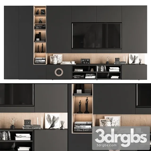 Tv wall black and wood – set 12