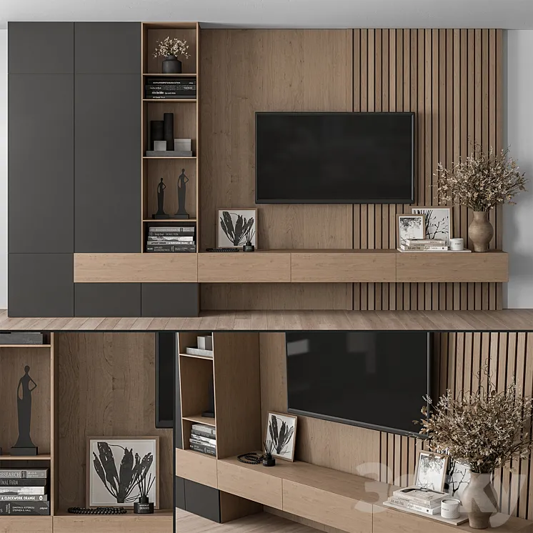 TV Wall Black and Wood – Set 35 3DS Max