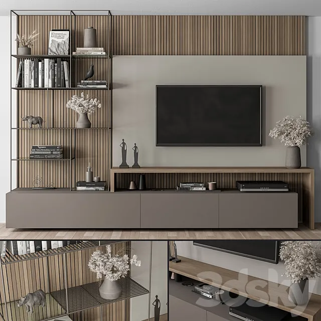 TV Wall Black and Wood – Set 36 3DS Max Model