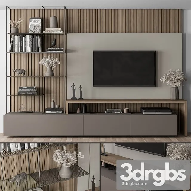 Tv wall black and wood – set 36