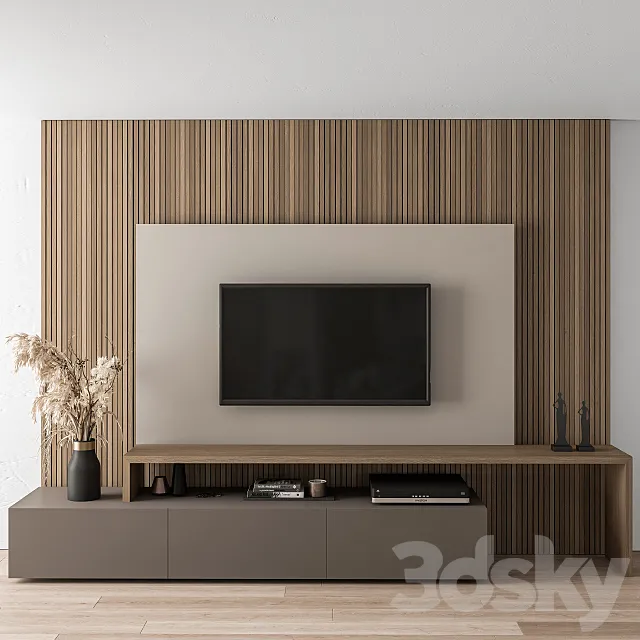 TV Wall Blackk and Wood – Set 19 3DS Max Model