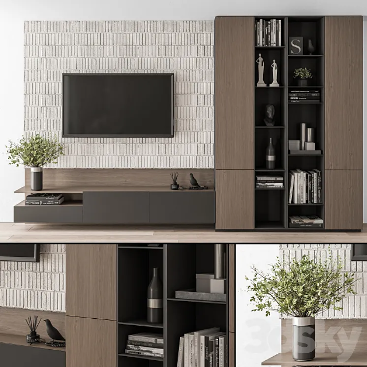 TV Wall Concrete and Wood – Set 22 3DS Max