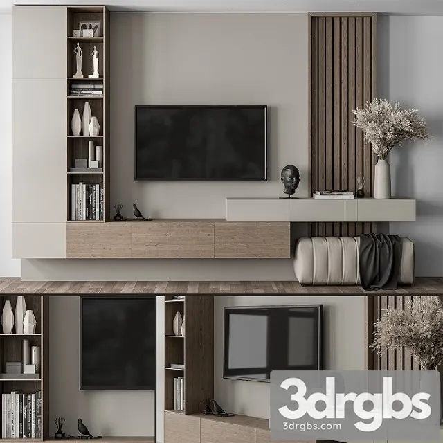 TV Wall Gray and Wood With Hallway Cabinet Set 37 3dsmax Download