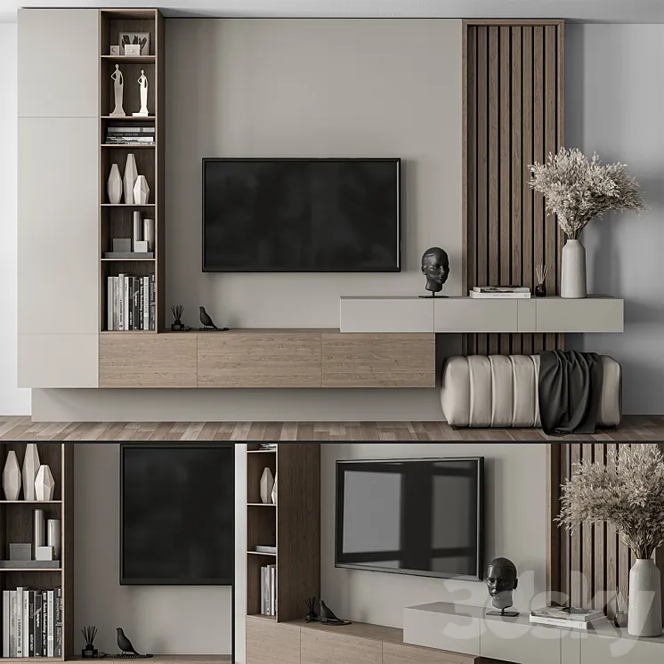 TV Wall Gray and Wood with Hallway Cabinet – Set 37 3DS Max Model