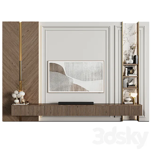 TV wall in modern classic style with decor 16 3ds Max