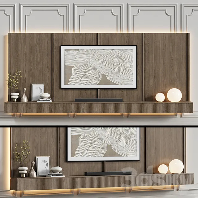 TV wall in neoclassical style with decor 08 3DS Max Model