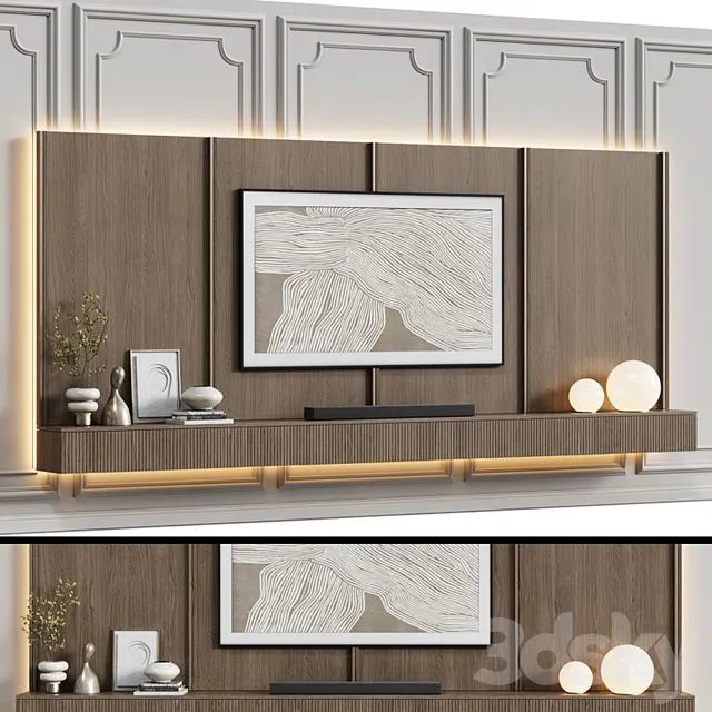 TV Wall in Neoclassical Style with Decor 08 3dsMax Model