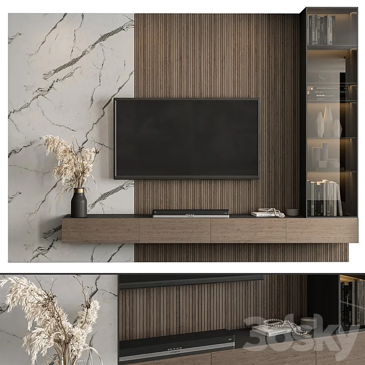 TV Wall Marble Wall and Wood – Set 41 3DS Max Model