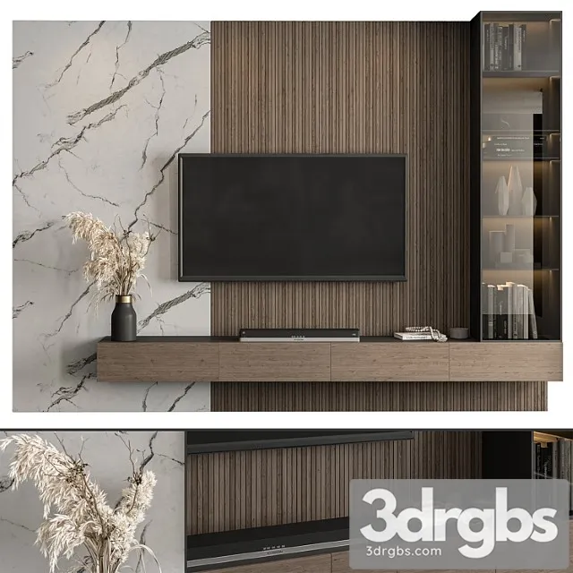 Tv wall marble wall and wood – set 41