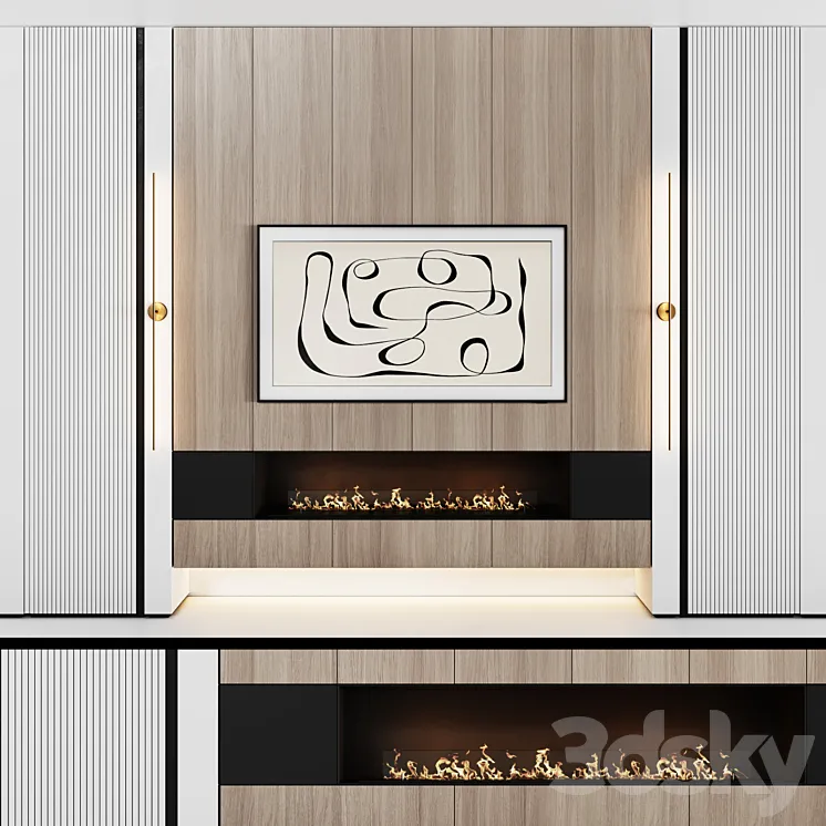 TV wall modular in modern style with decor 03 3DS Max