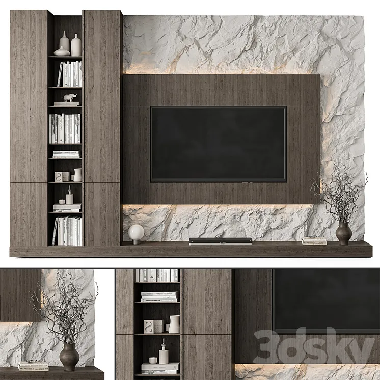 TV Wall Rock Wall and Wood – Set 78 3DS Max Model