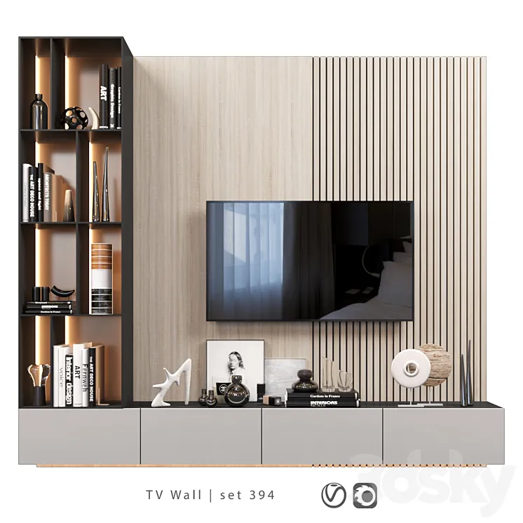 TV Wall | set 394 | TV shelf 3DS Max