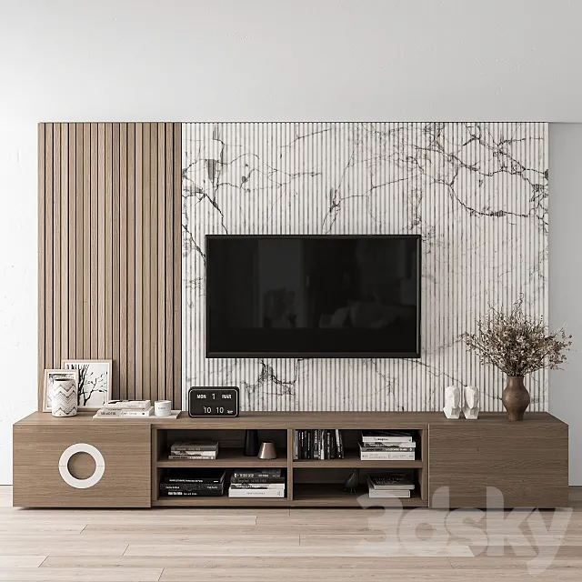 TV Wall Stone and Wood – Set 16 3DSMax File