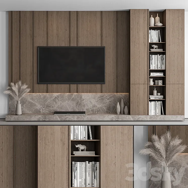 TV Wall Stone and Wood – Set 53 3DS Max