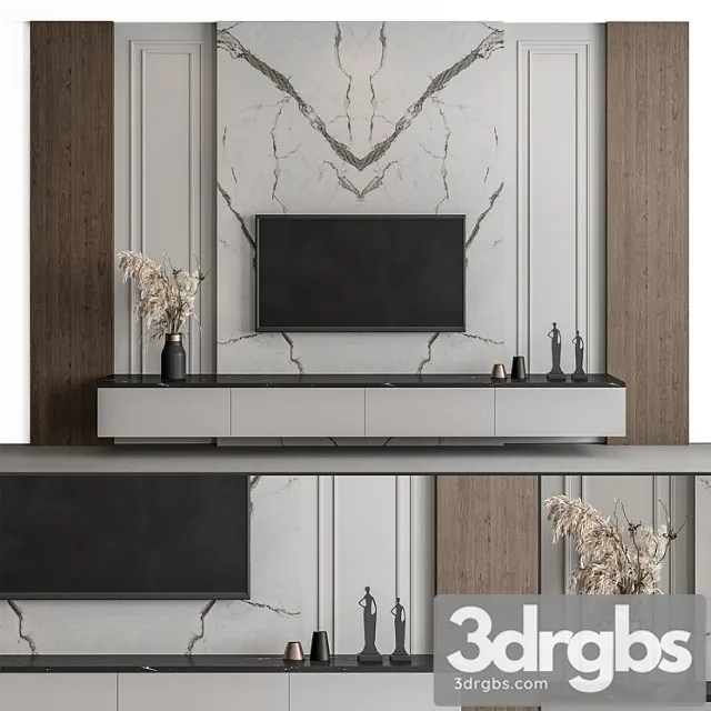 Tv wall stone and wood – set 57