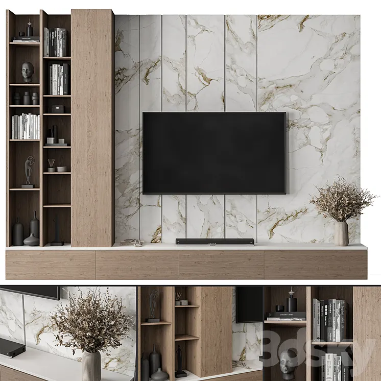 TV Wall Stone and Wood – Set 86 3DS Max