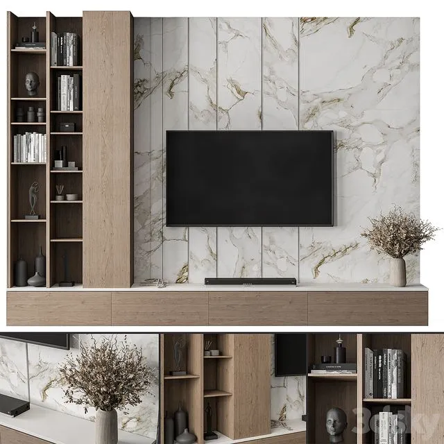 TV Wall Stone and Wood Set 86 3dsMax Model