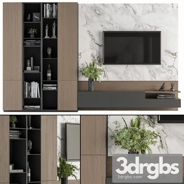 Tv wall white and wood – set 07