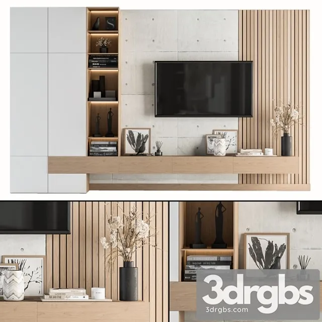 Tv wall white and wood – set 08