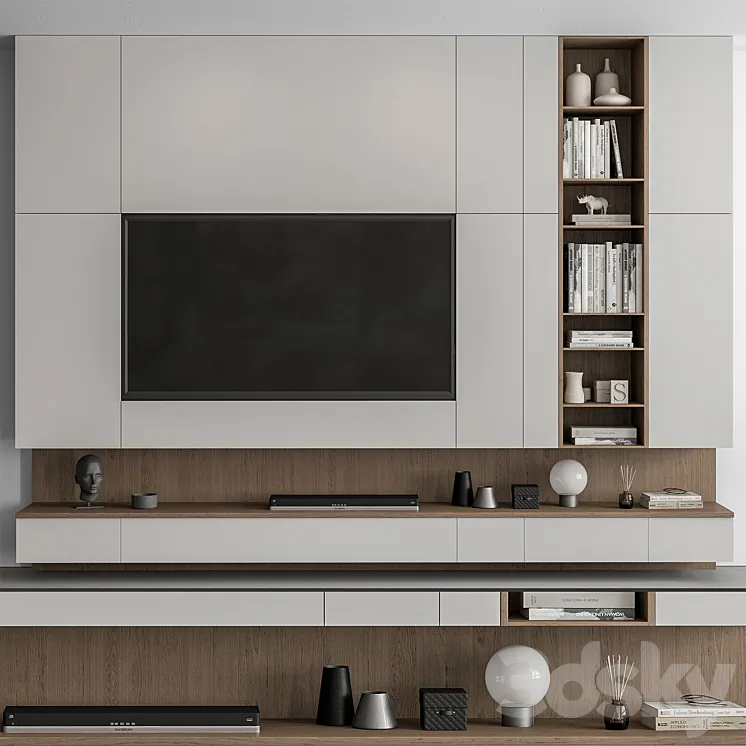 TV Wall White and Wood – Set 50 3DS Max Model
