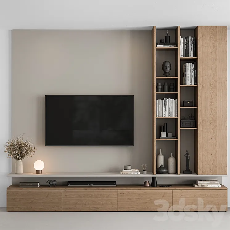 TV Wall White and Wood – Set 69 3DS Max Model