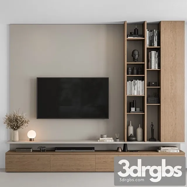 Tv wall white and wood – set 69
