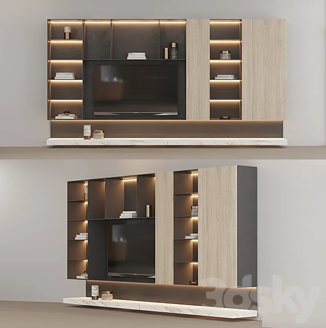 tv wall with bookcase custom made 3DS Max Model