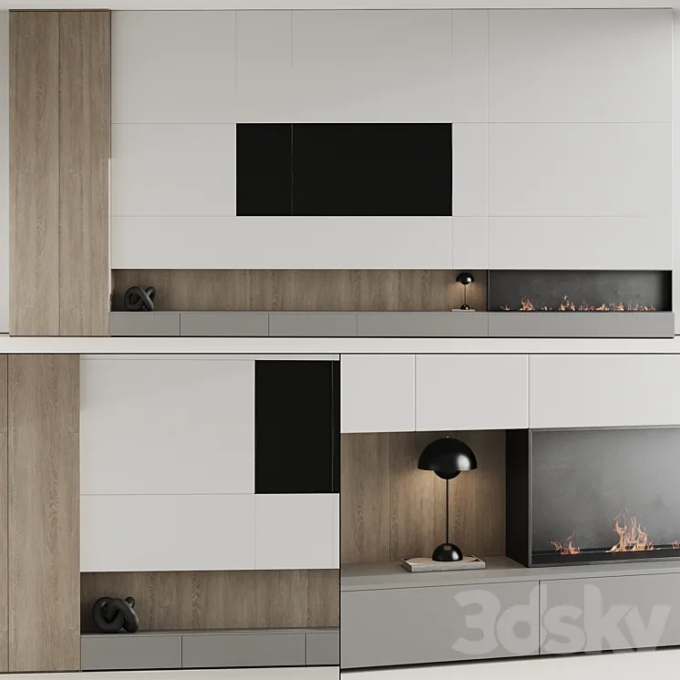 TV wall with fireplace 07 3DS Max Model