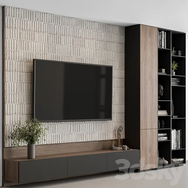 TV Wall Wood and Concrete – Set 105 3ds Max