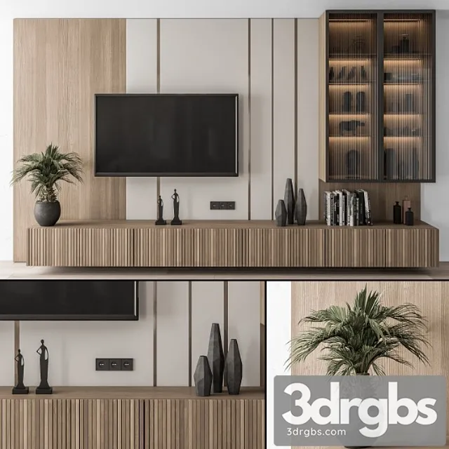 Tv wall wood and glass display cabinets – set 18