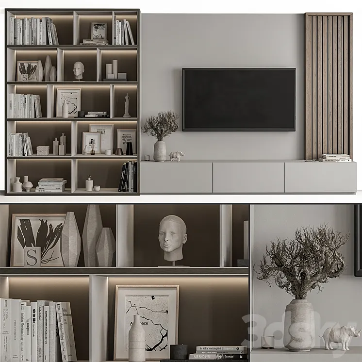 TV Wall Wood and Gray – Set 48 3DS Max Model