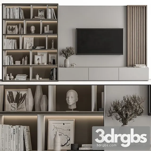 Tv wall wood and gray – set 48