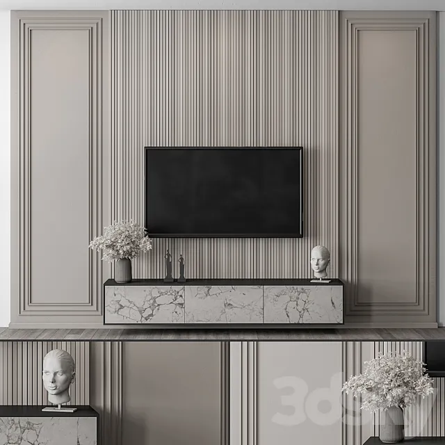 TV Wall Wood and Plaster – Set 59 3ds Max