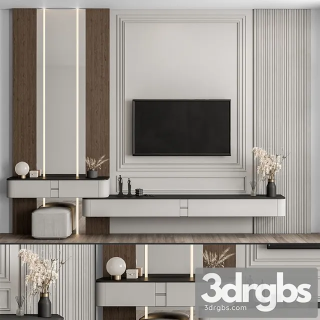 TV Wall Wood And Plaster Set 60 3dsmax Download