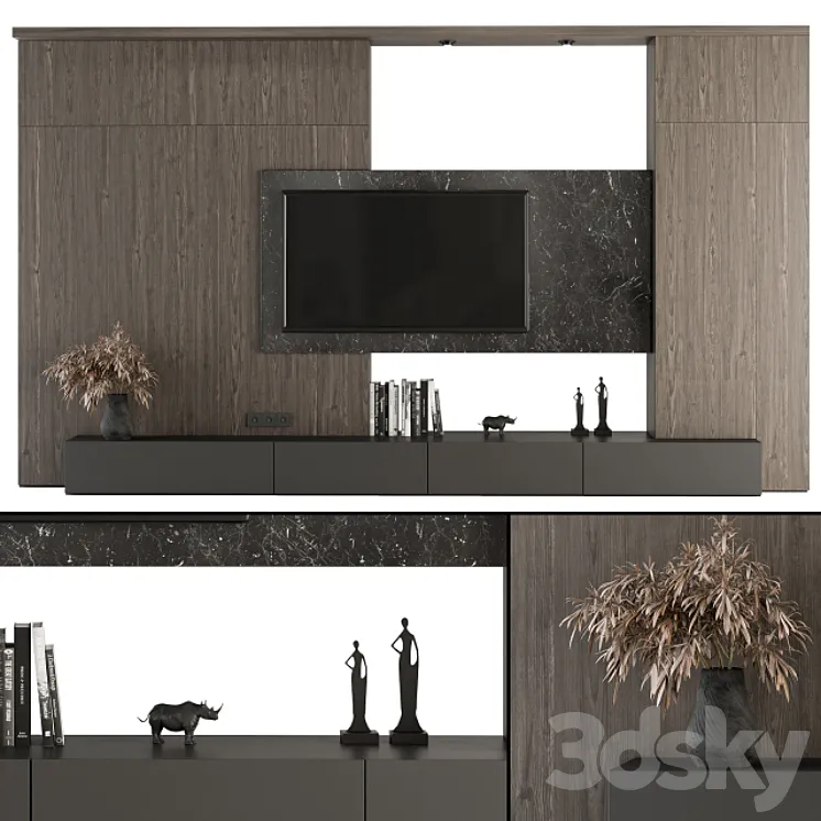 TV Wall Wood and Stone – Set 28 3DS Max