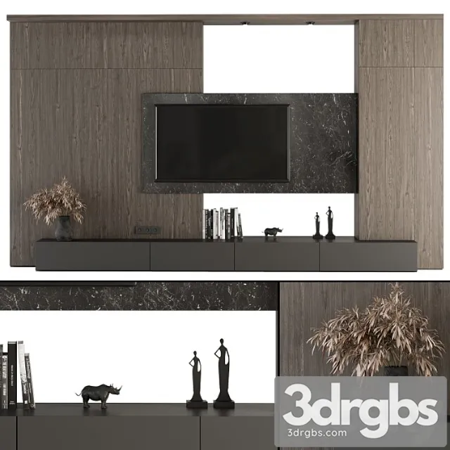 Tv wall wood and stone – set 28