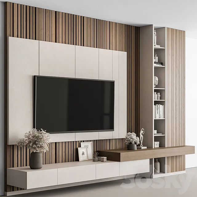 TV Wall Wood and White – Set 130 3ds Max