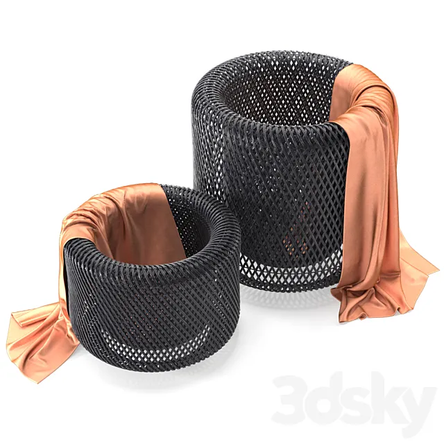 Twist Black Baskets _ Black rattan basket 3ds Max