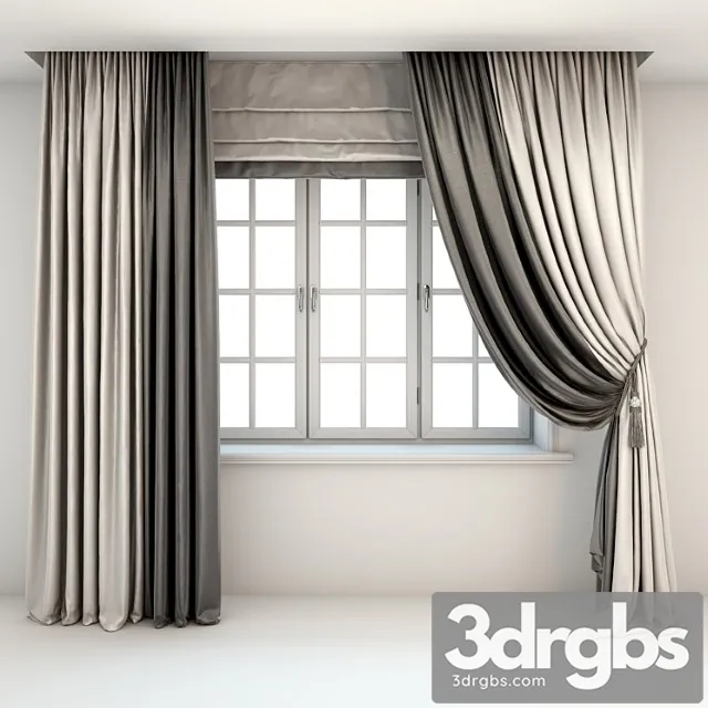 Two-color curtains the floor is straight and with a pick-up brush roman curtains and a window 3dsmax Download