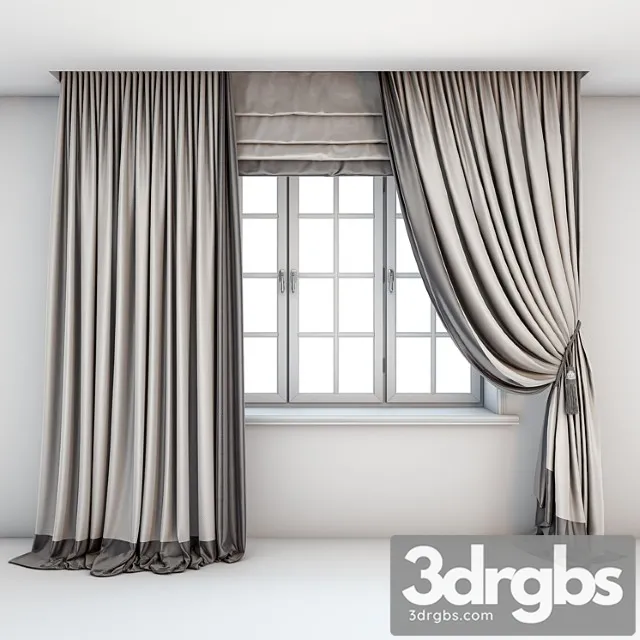 Two-color light curtains in the floor are straight and with a pick-up brush with a dark edging roman curtains and a window with layouts. 3dsmax Download